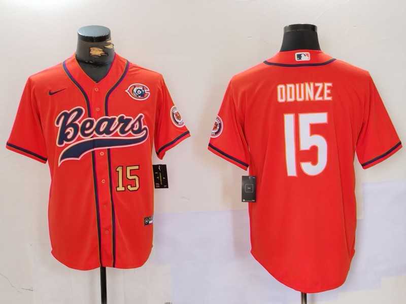 Mens Chicago Bears #15 Rome Odunze Orange Throwback With Patch Cool Base Stitched Baseball Jerseys